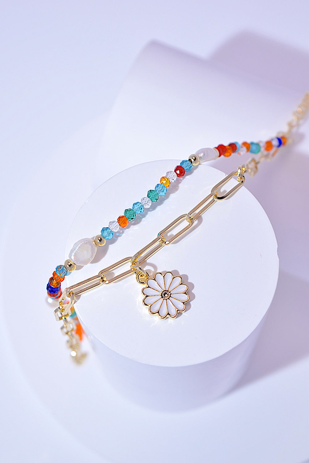 Multicolored Bead Double-Layered Charm Bracelet