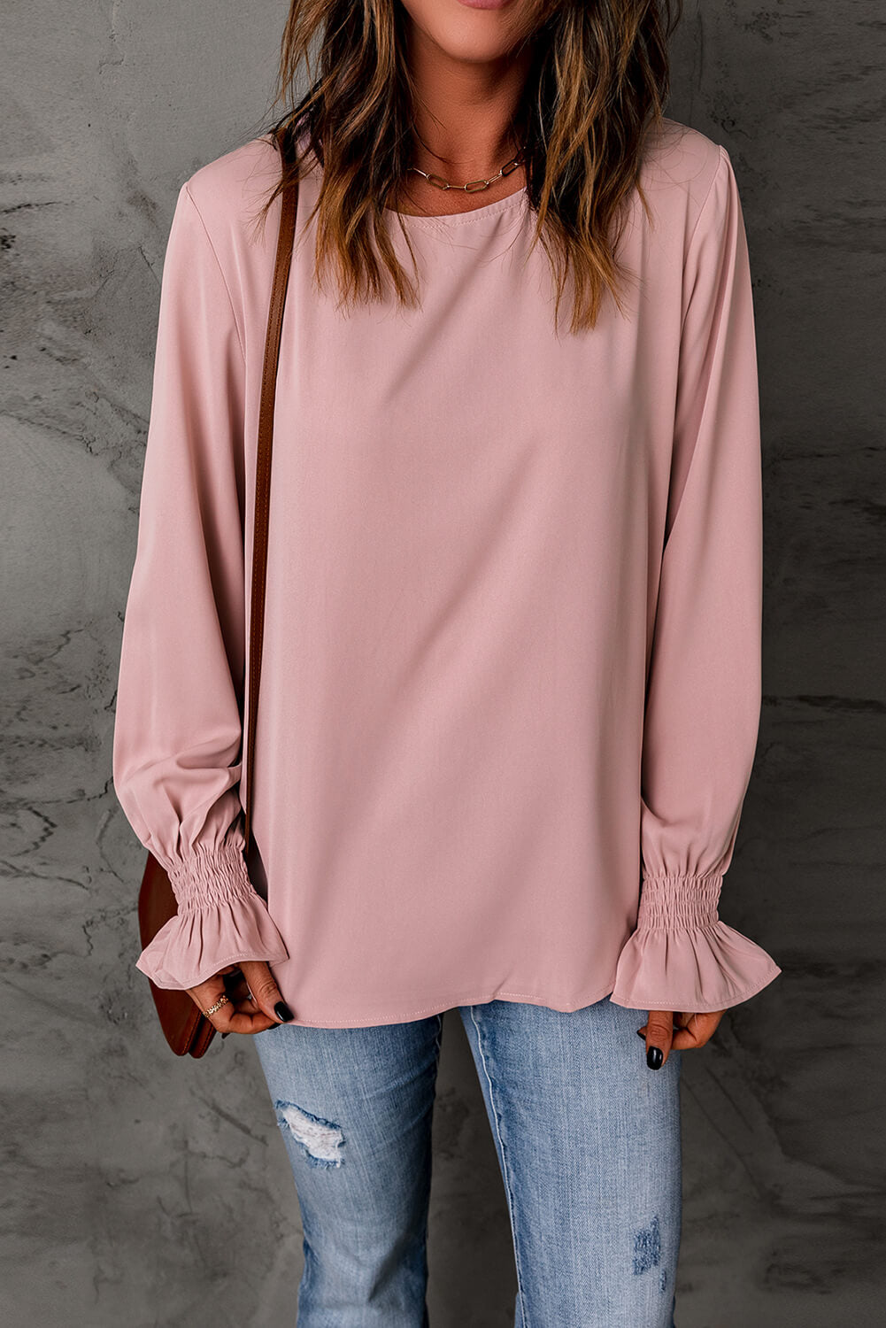 Round Neck Flounce Sleeve Top