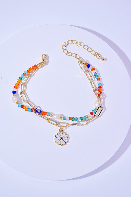 Multicolored Bead Double-Layered Charm Bracelet