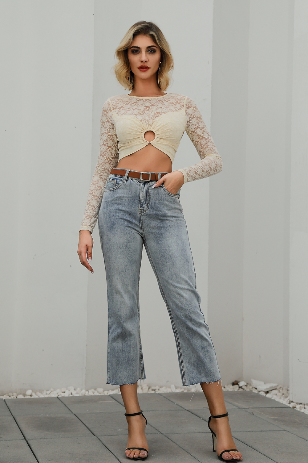 Gathered Detail Lace Crop Top