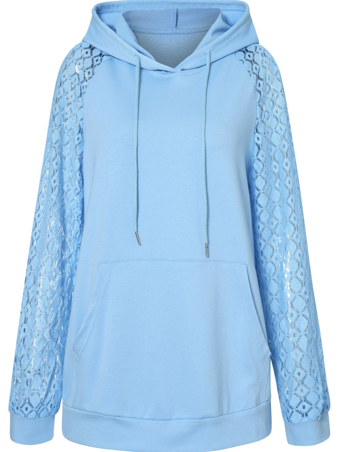 Lace Raglan Sleeve Drawstring Detail Hoodie