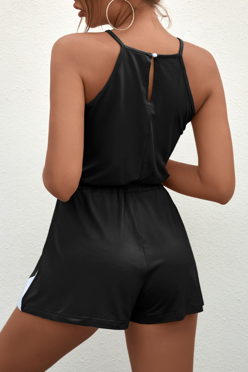 Side Stripe Spaghetti Strap V-Neck Romper