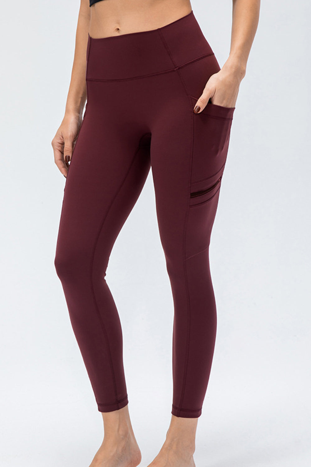 High Waist Exposed Seam Leggings with Zipper Pockets