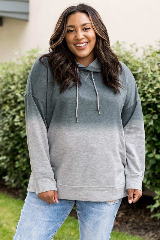 Plus Size Gradient Side Slit Drawstring Hoodie