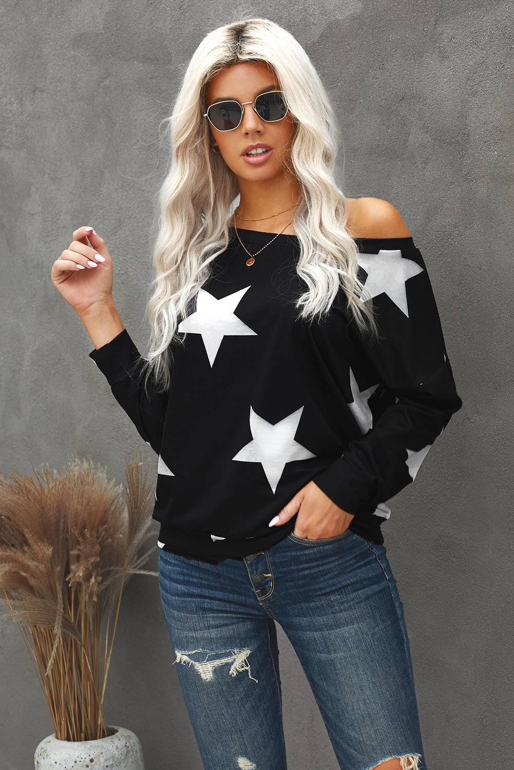 Star Print Long Sleeve Sweatshirt