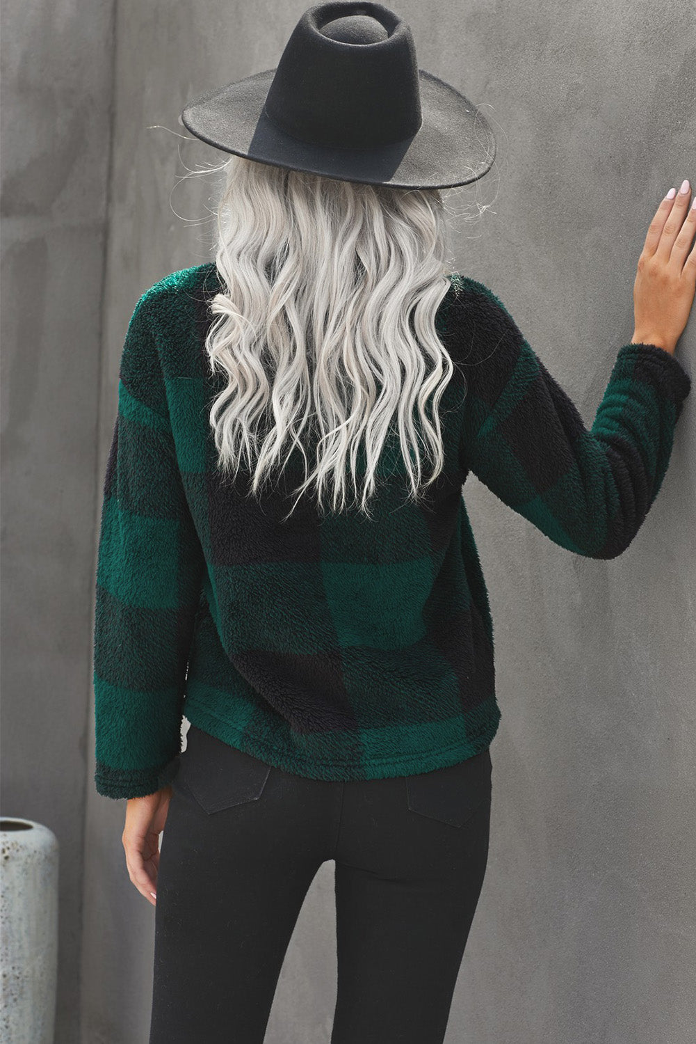 Plaid Zip Collar Plush Pullover Sweatshirt