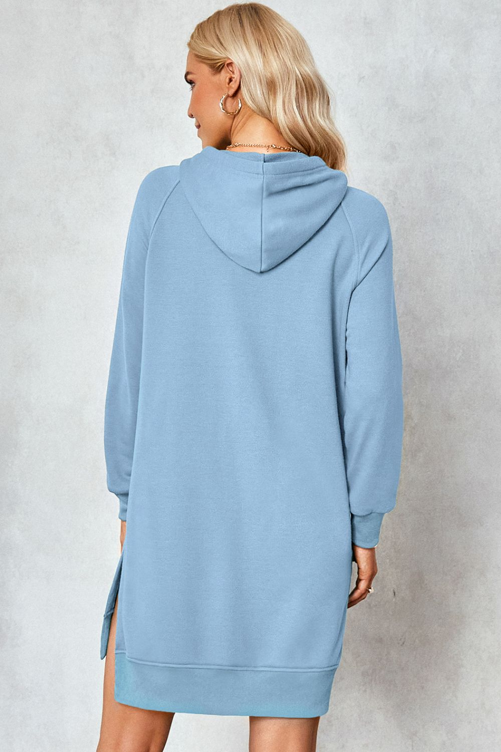 Graphic Raglan Sleeve Slit Hooded Dress