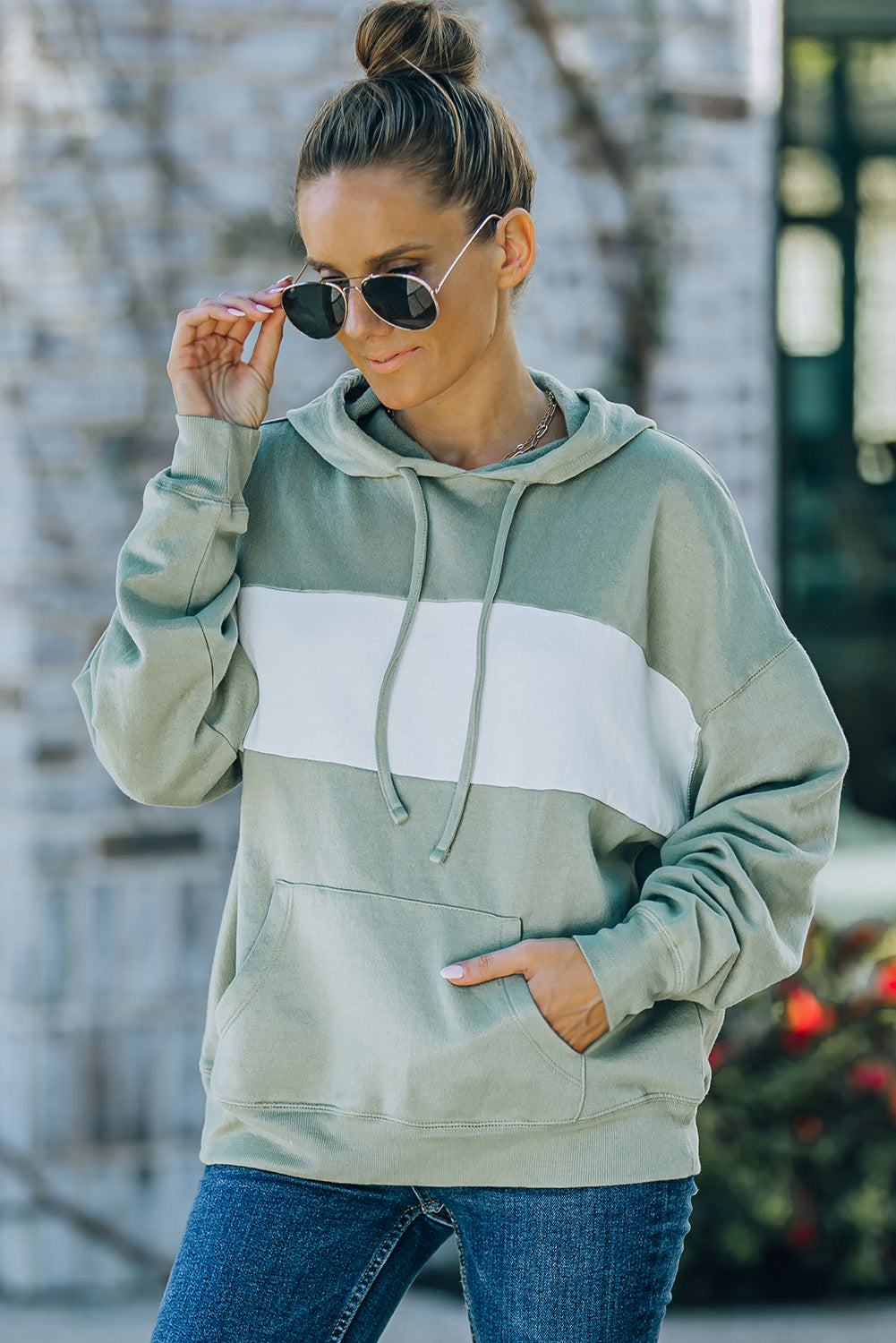 Two-Tone Dropped Shoulder Drawstring Hoodie