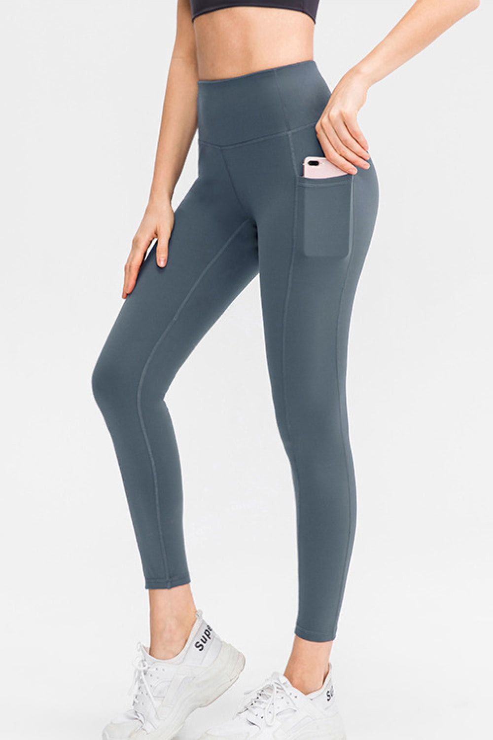 High Waist Ankle-Length Sports Leggings with Pockets