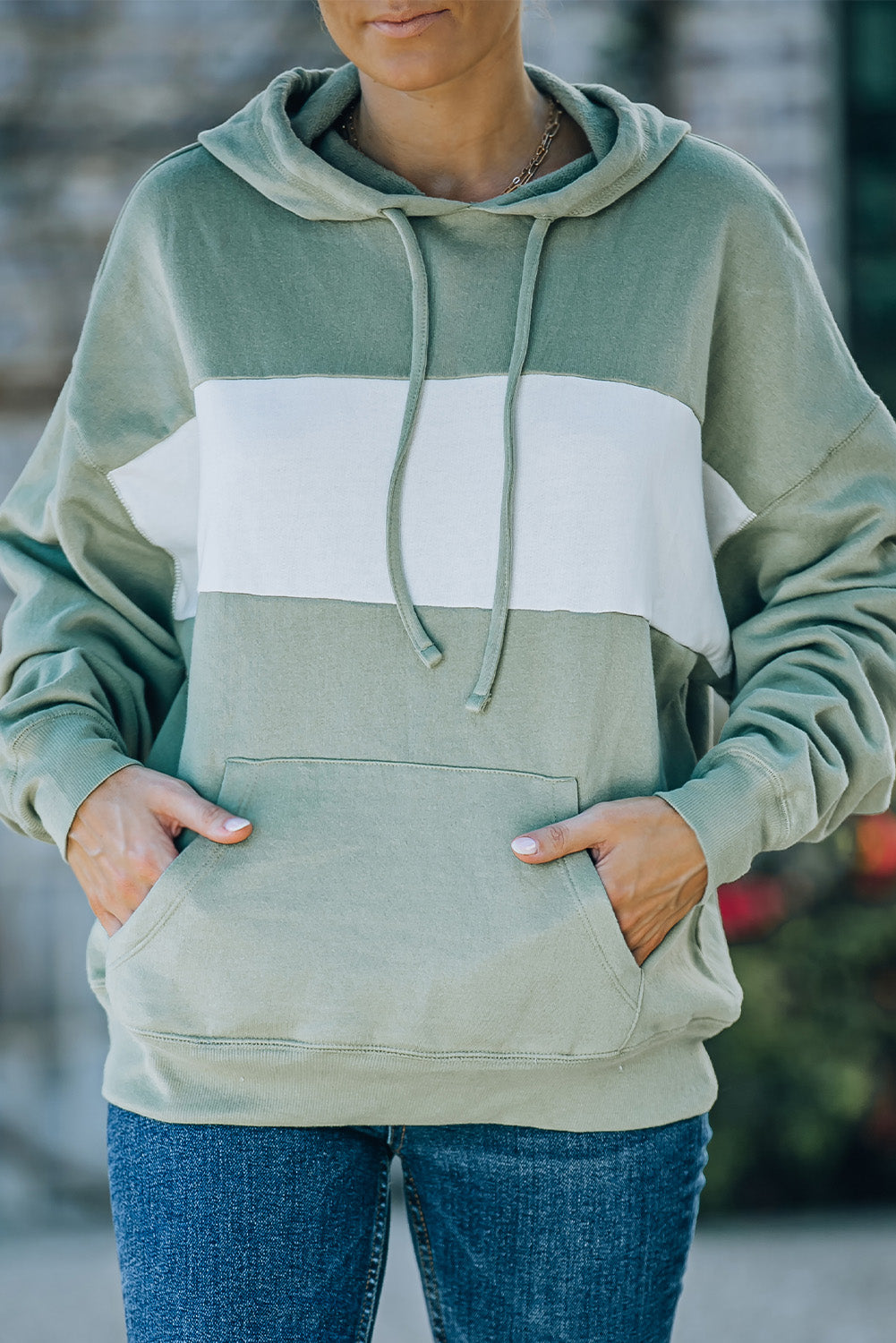 Two-Tone Dropped Shoulder Drawstring Hoodie