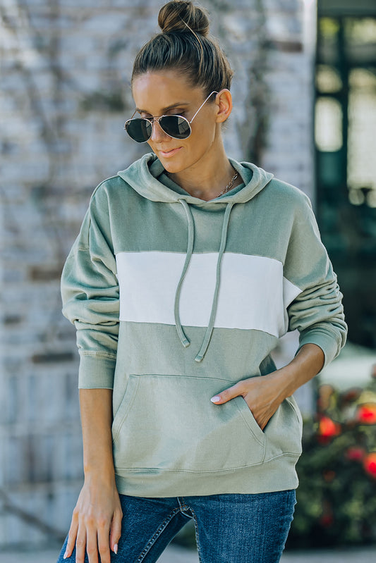 Two-Tone Dropped Shoulder Drawstring Hoodie