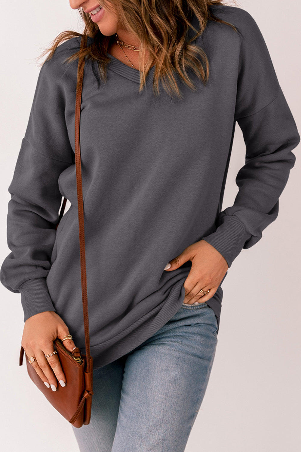 V-Neck Dropped Shoulder Sweatshirt