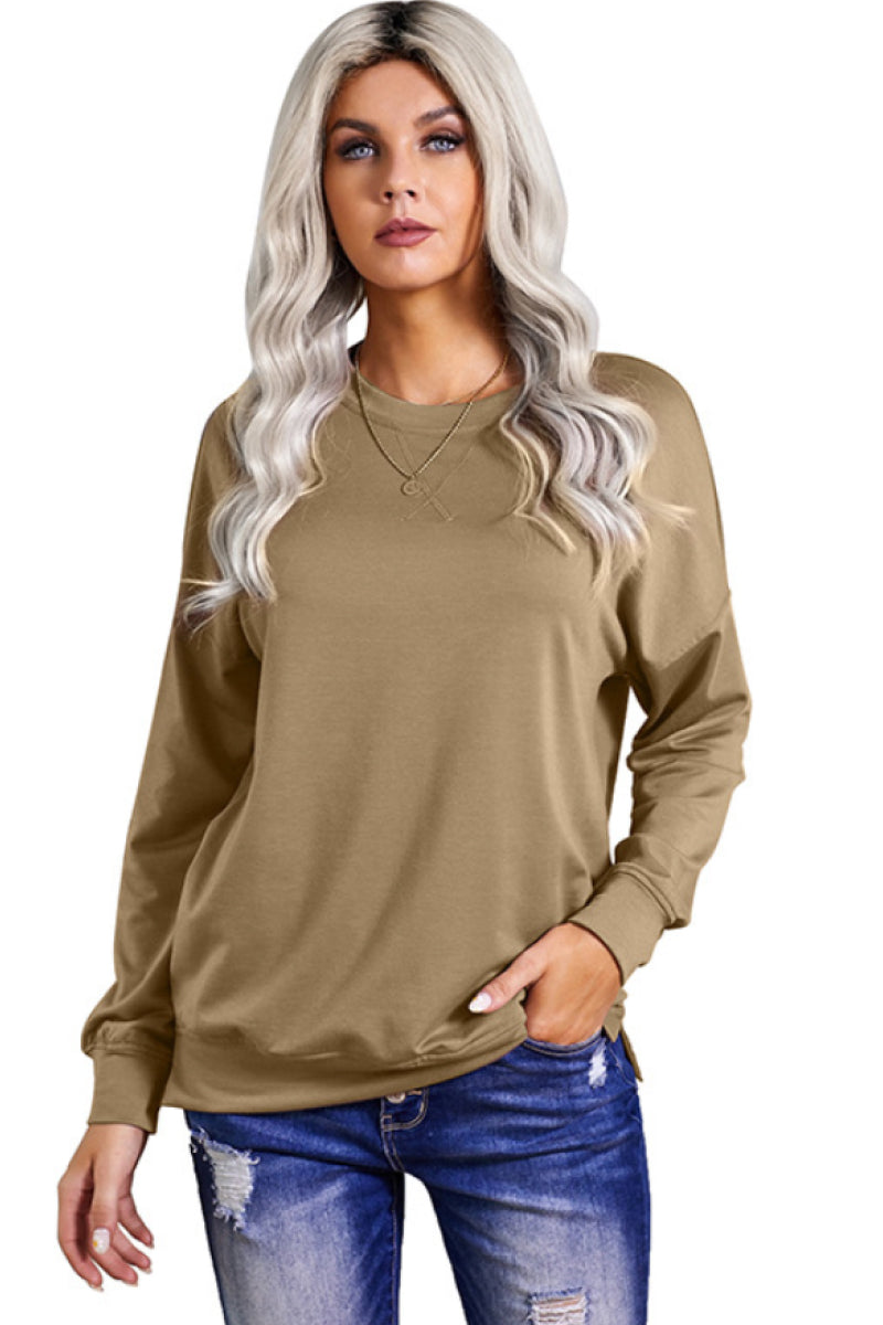 Drop Shoulder Split Hem Sweatshirt