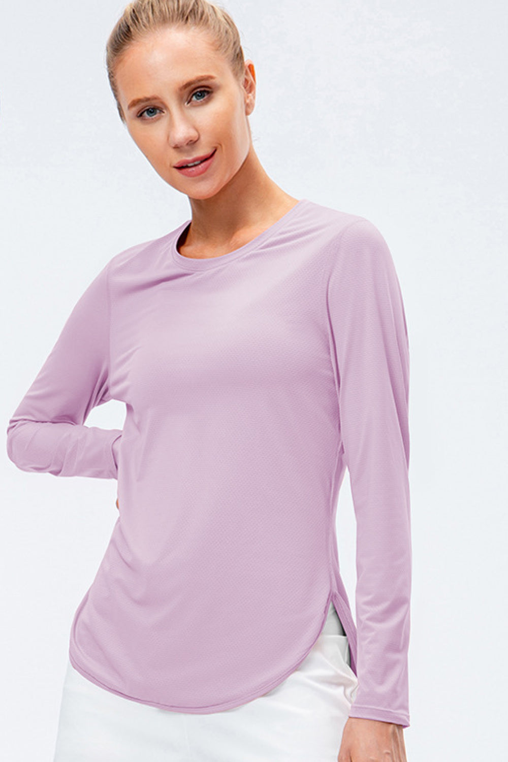 Curved Hem Long Sleeve Yoga Tee