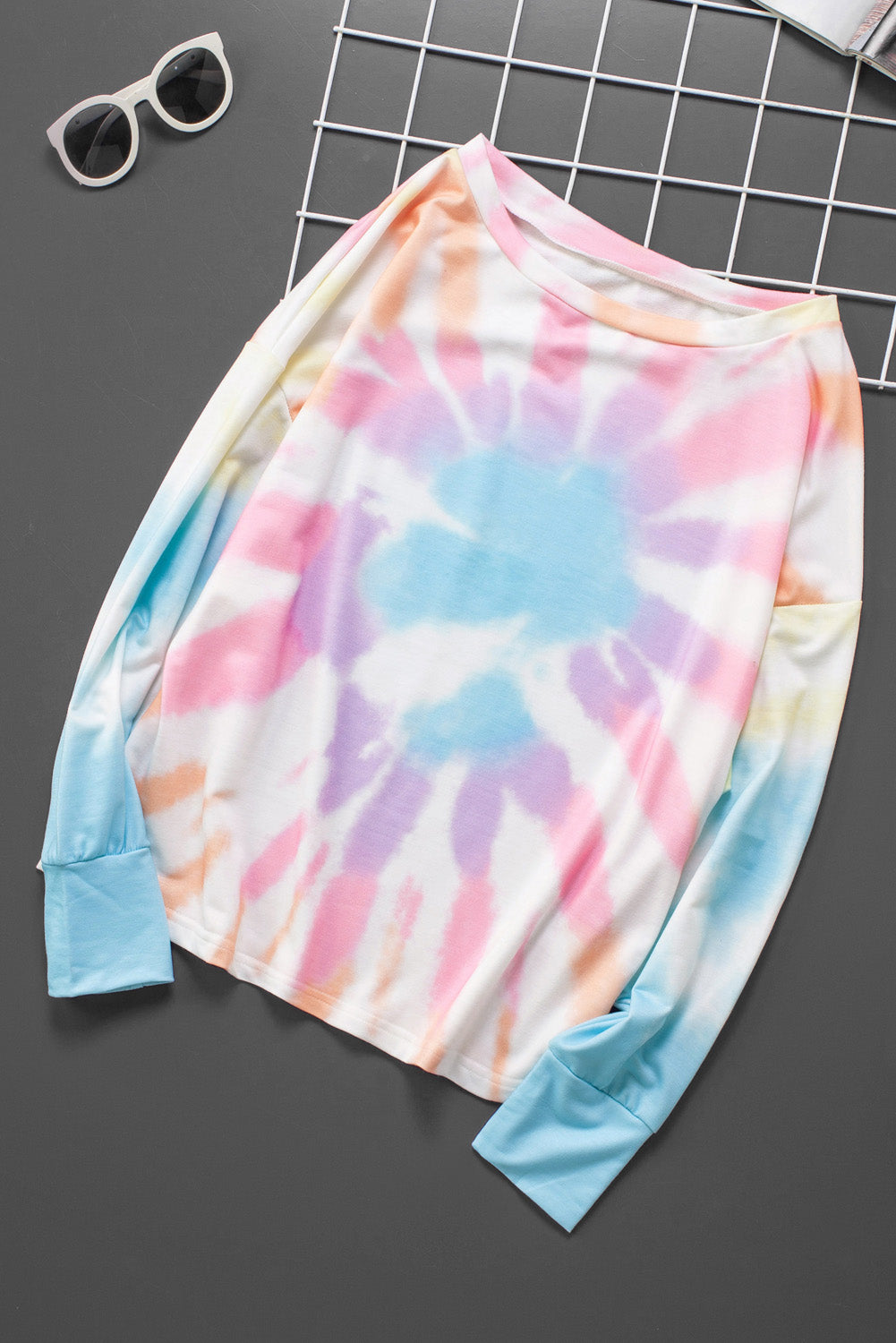 Tie-Dye Boat Neck Batwing Sleeve Tee