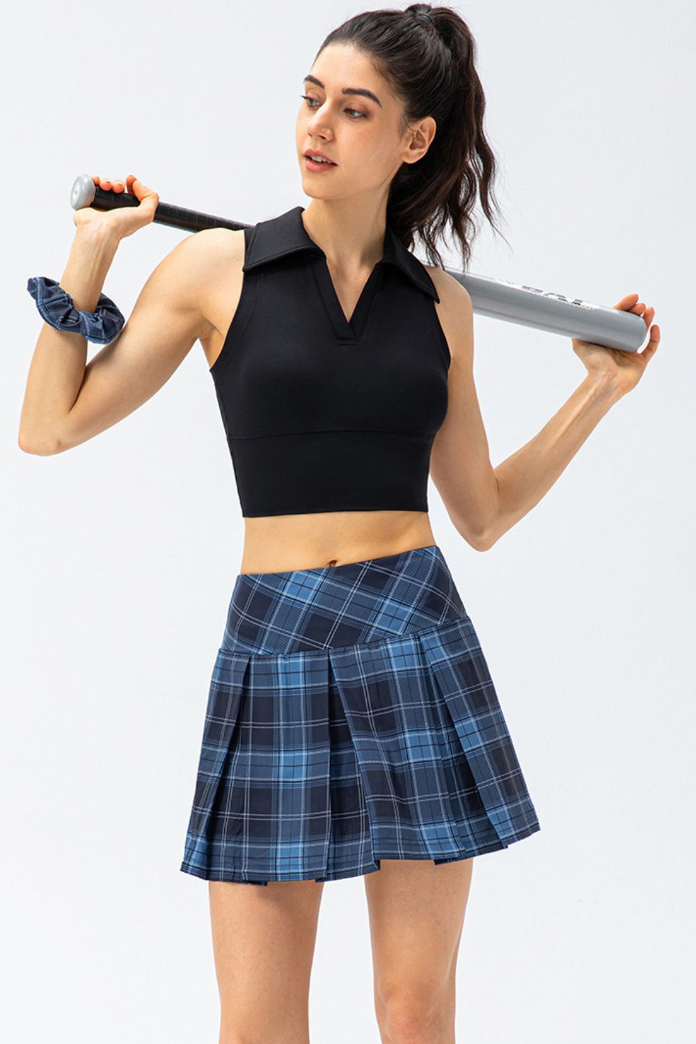 Plaid Pleated Athletic Skort with Pockets