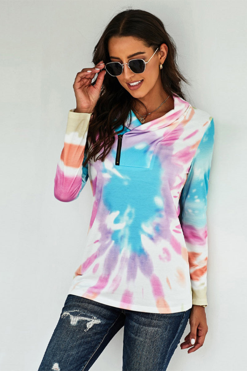 Tie Dye Asymmetric half-zip Top