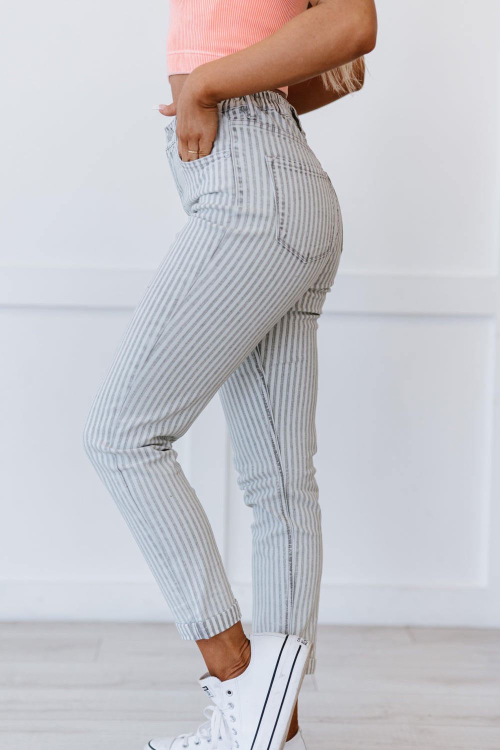 Kancan Valentina Pinstripe Mom Jeans