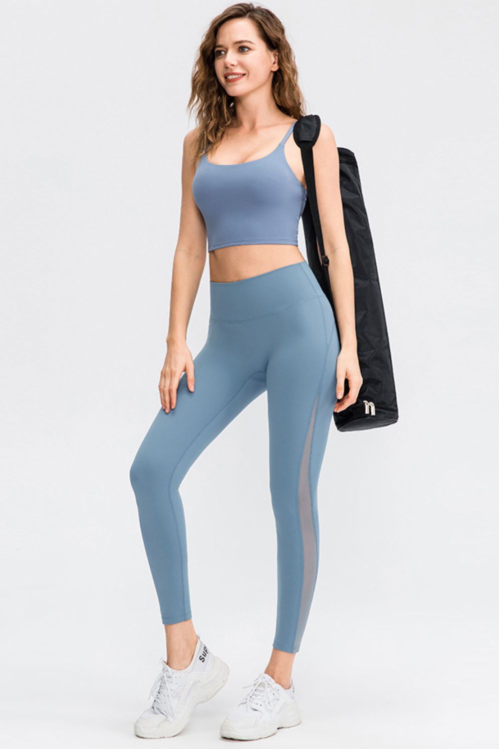 Elastic Waistband Spliced Mesh Yoga Leggings