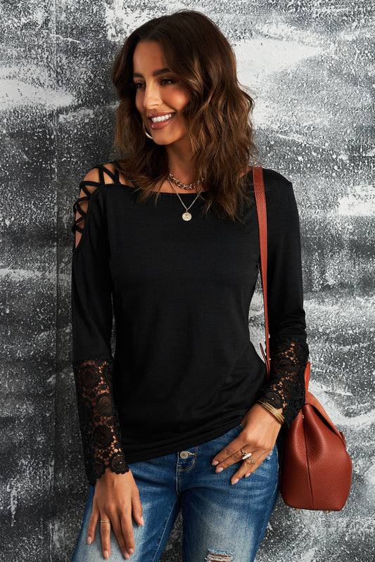 Crisscross Spliced Lace Top