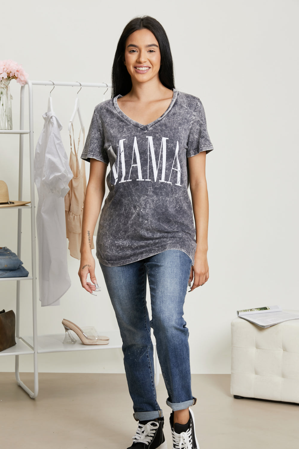 Sew In Love MAMA Full Size Acid Wash Tee