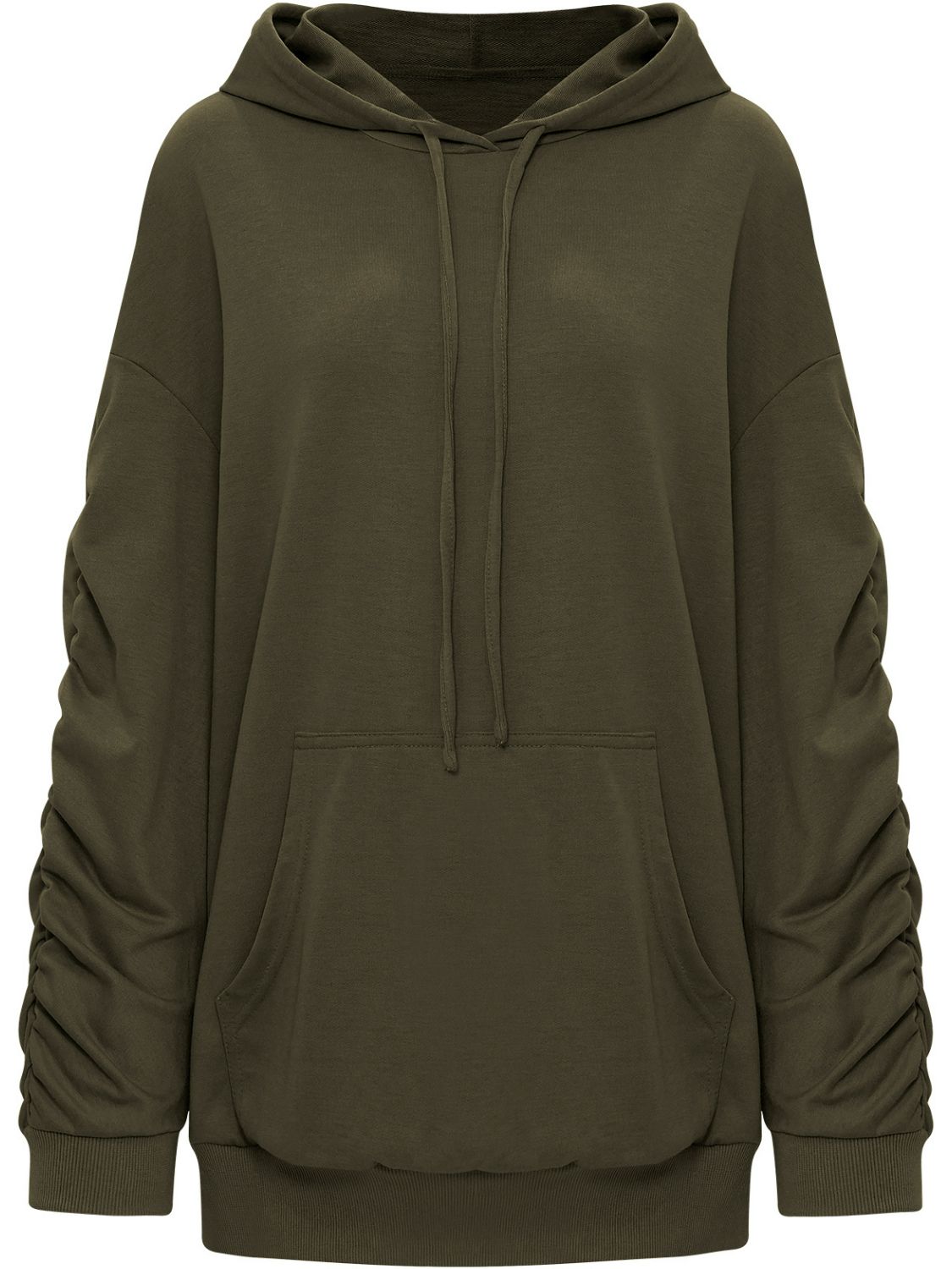 Gathered Detail Drawstring Hoodie with Kangaroo Pocket