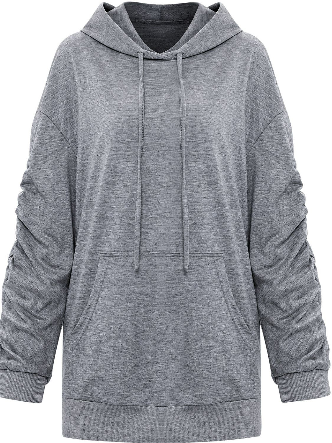 Gathered Detail Drawstring Hoodie with Kangaroo Pocket