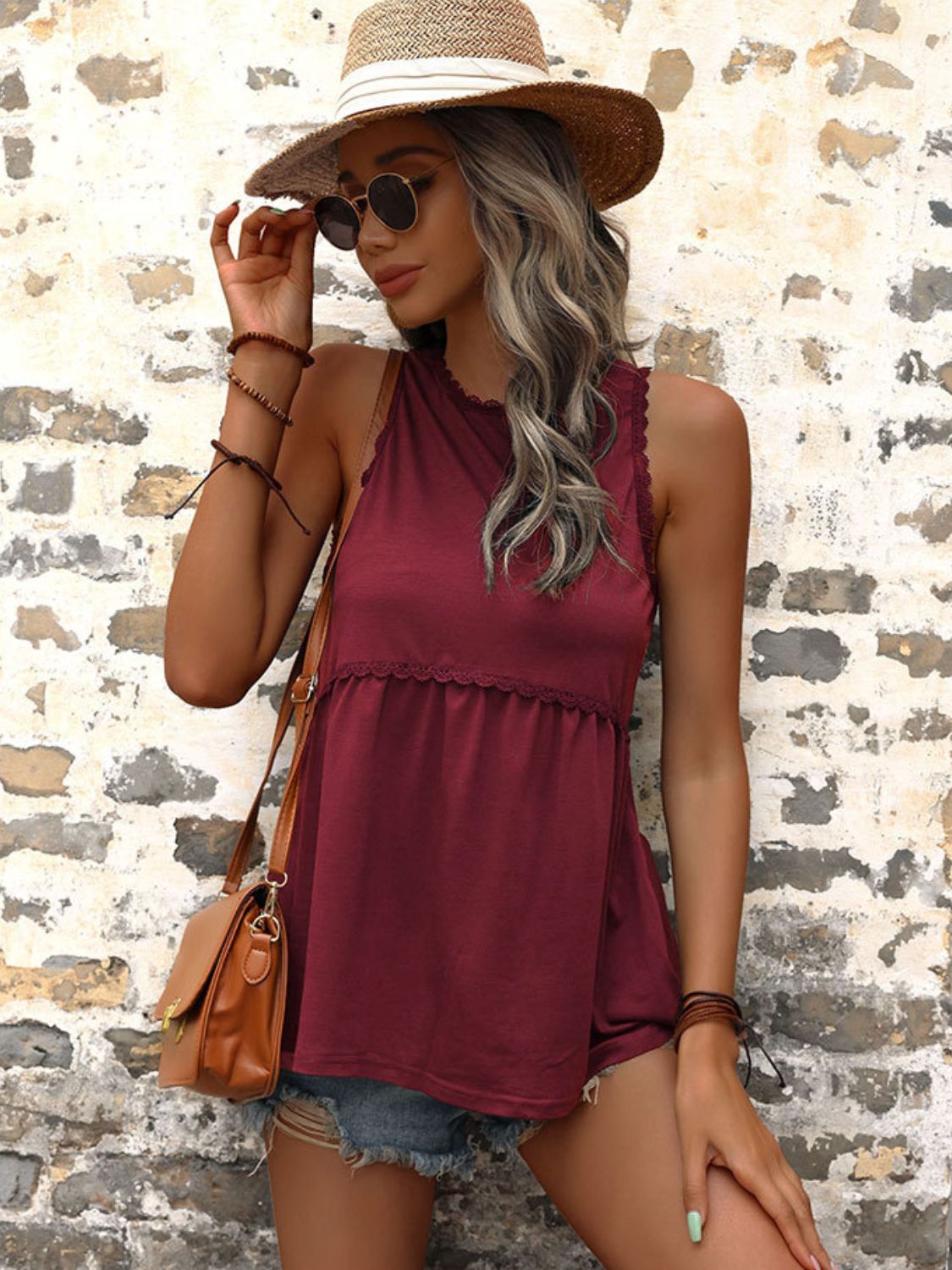 Scalloped Sleeveless Peplum Top