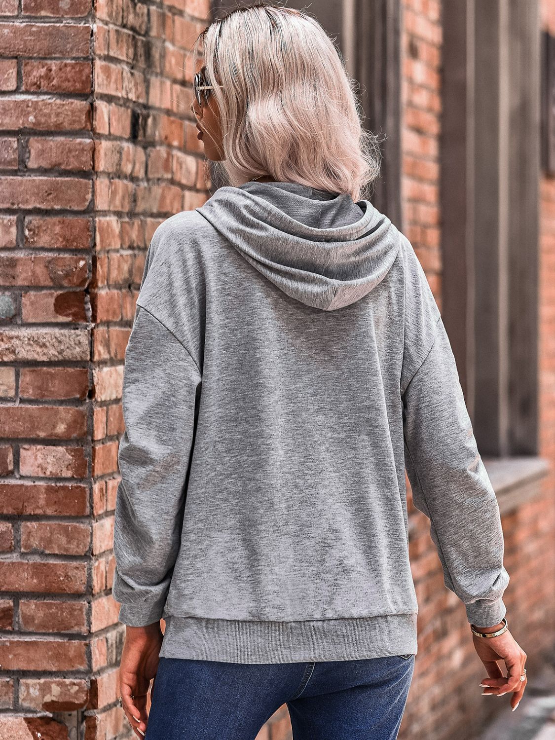 Gathered Detail Drawstring Hoodie with Kangaroo Pocket