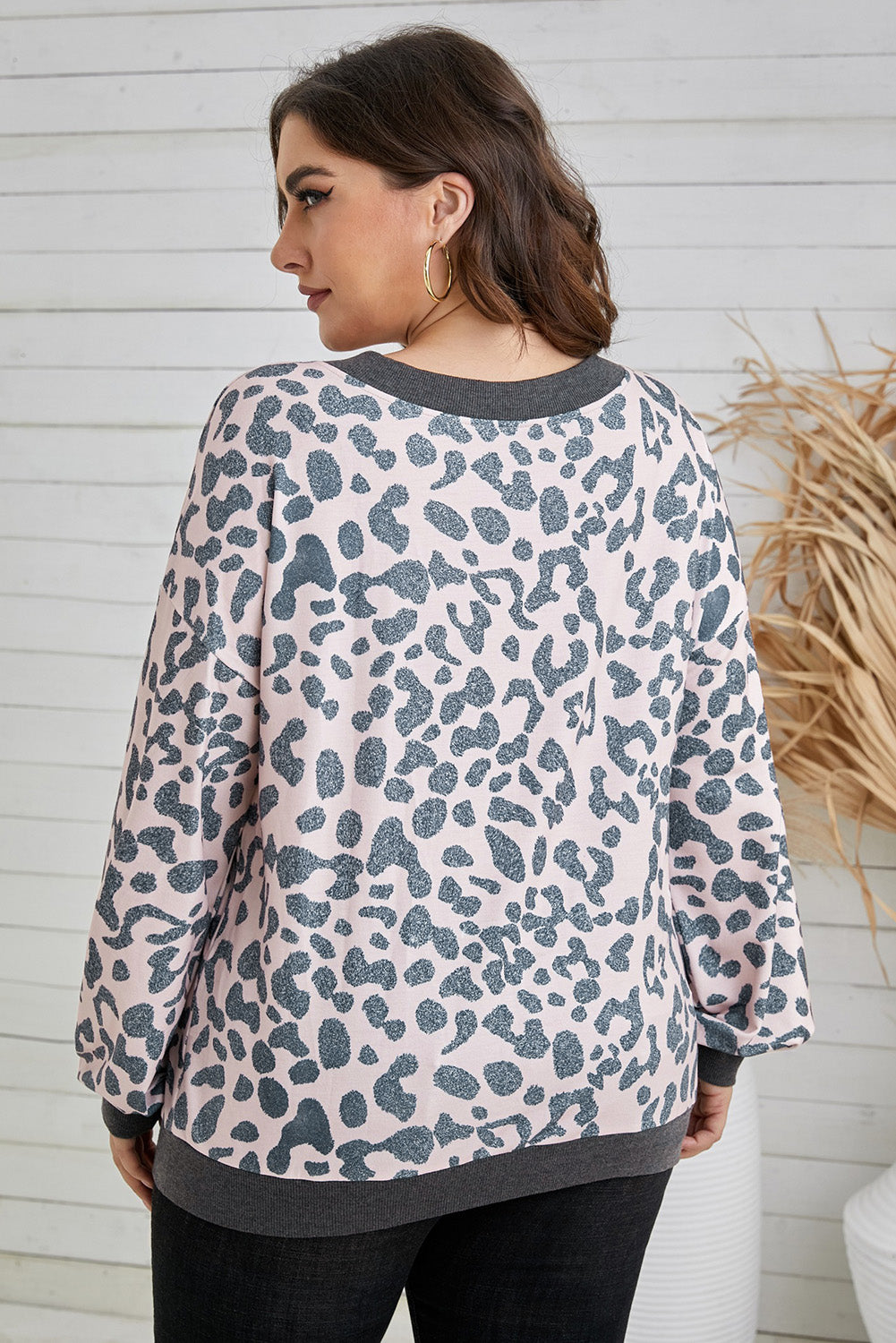 Plus Size Animal Print Contrast Trim Top