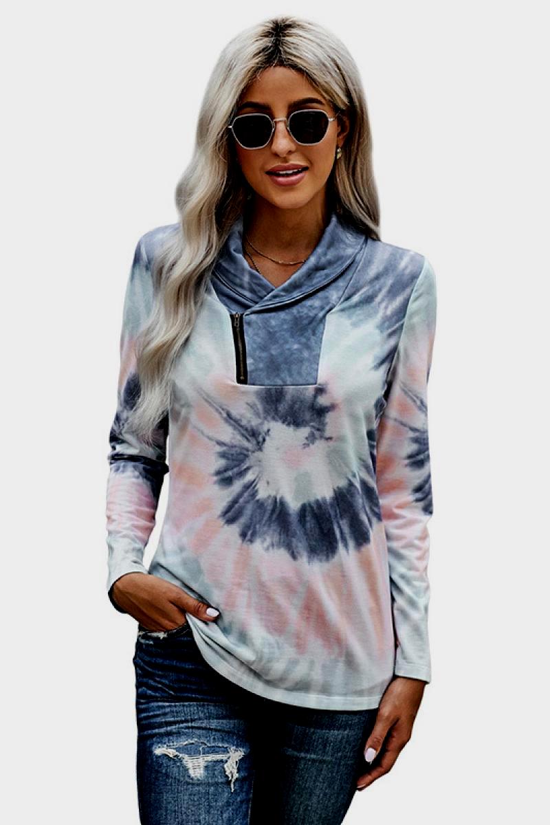 Tie Dye Asymmetric half-zip Top