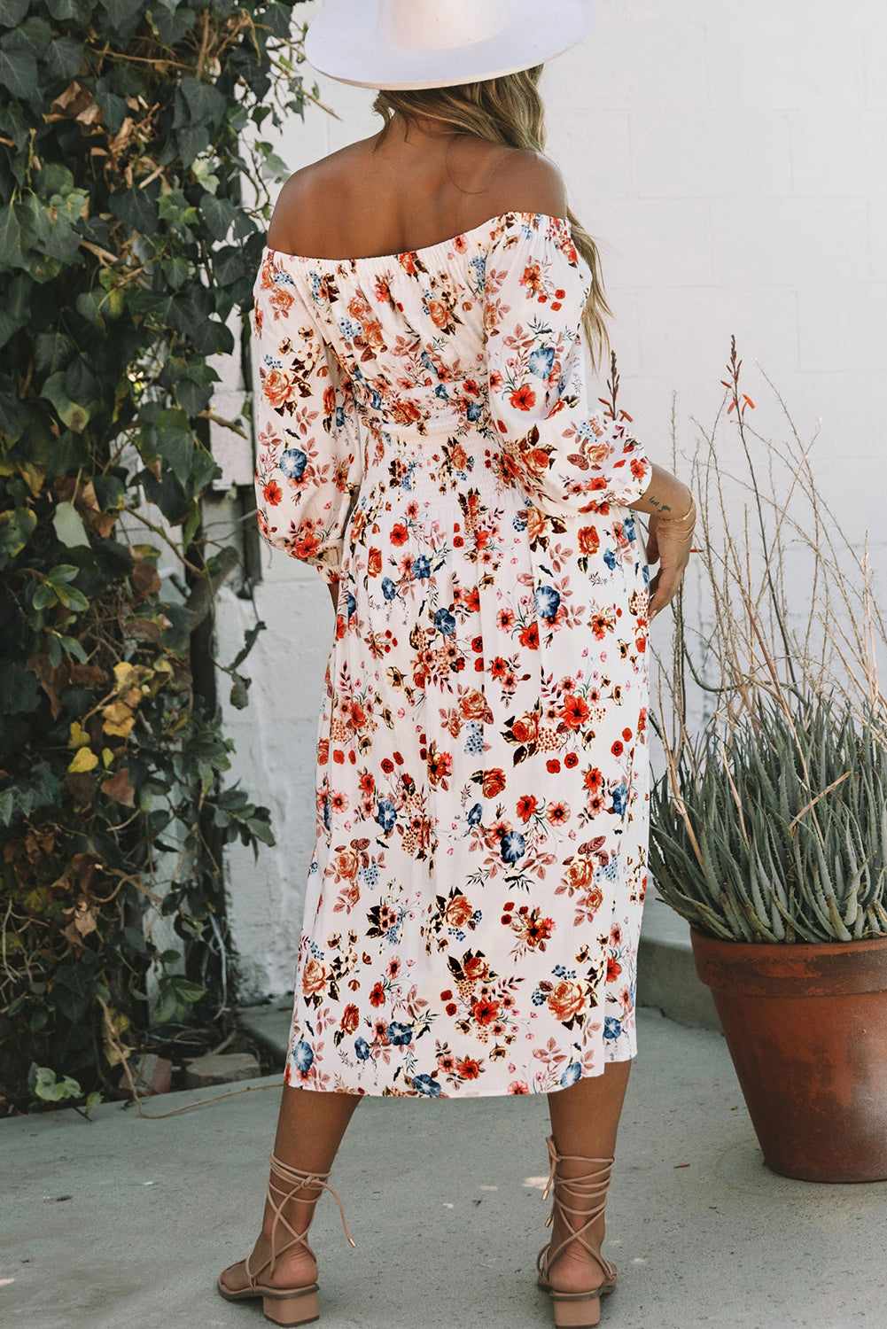 Floral Off-Shoulder Smocked Midi Dress