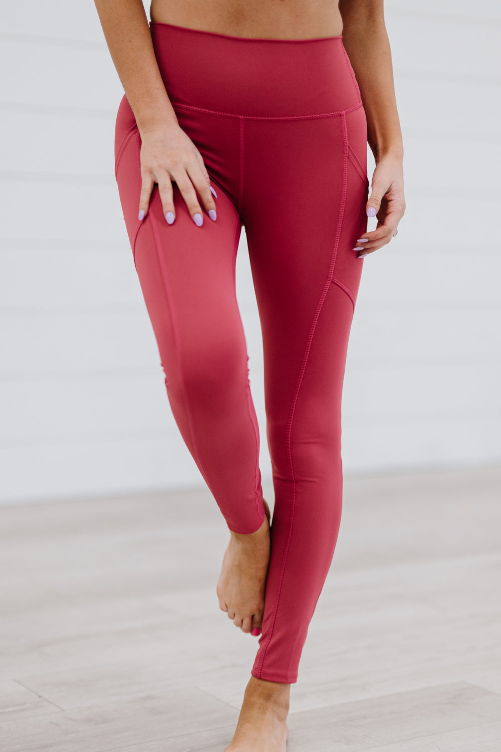 Zenana Step Aside Full Size Athletic Leggings with Pockets in Rose