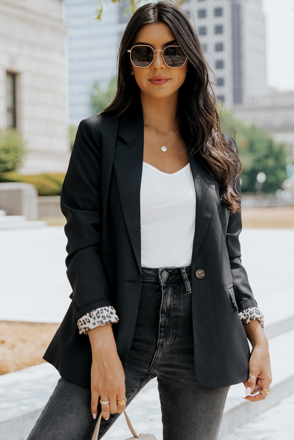 Leopard Lining One-Button Blazer