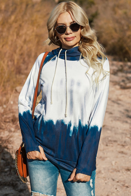 Tie-dye Zip Detail Thumbhole Sleeve Hoodie