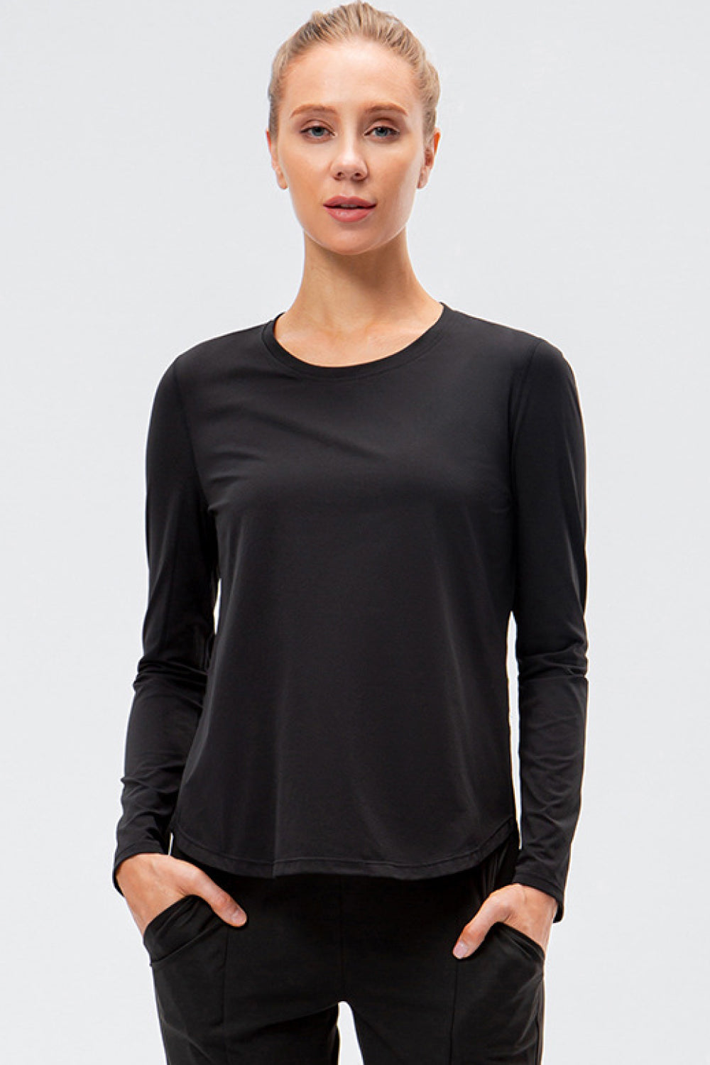 Curved Hem Long Sleeve Athletic Top