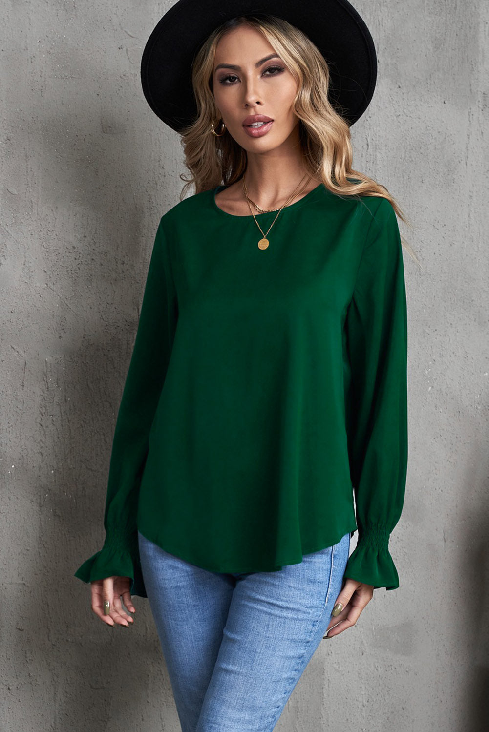 Round Neck Flounce Sleeve Top