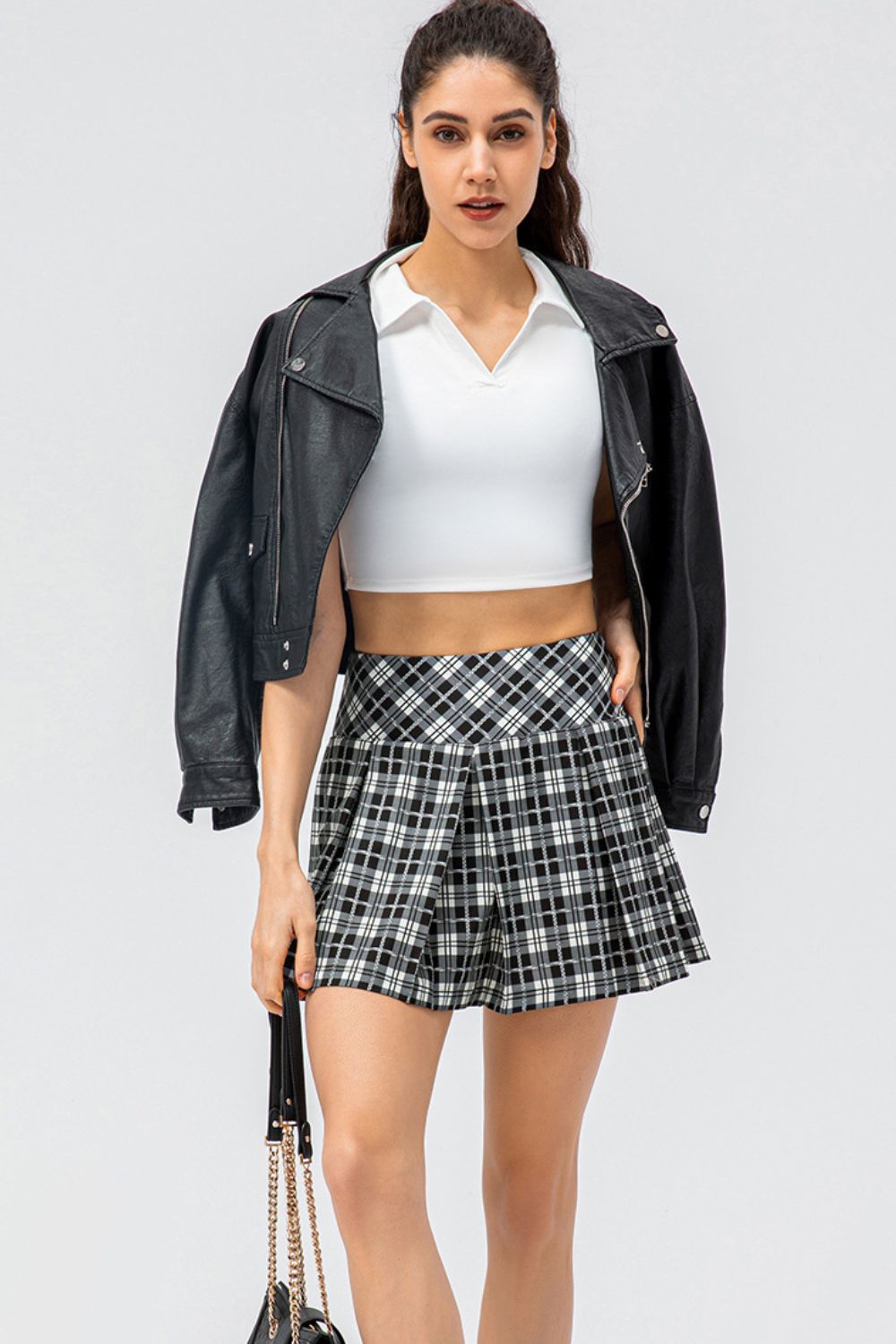 Plaid Pleated Athletic Skort with Pockets