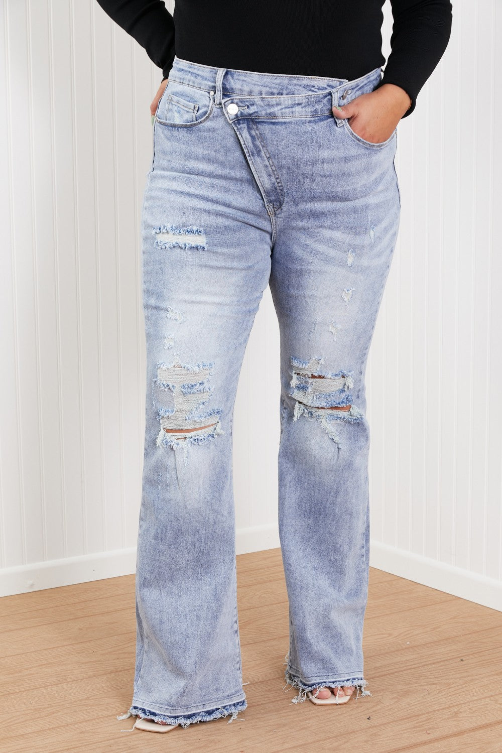 RISEN Valerie Full Size Crossover Flared Jeans