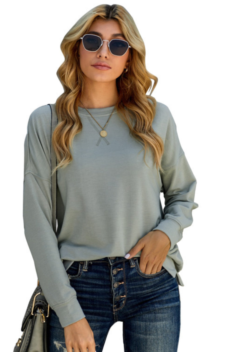 Drop Shoulder Split Hem Sweatshirt