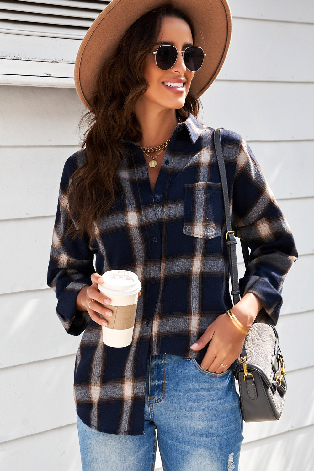 Plaid Dropped Shoulder Pocketed Shirt