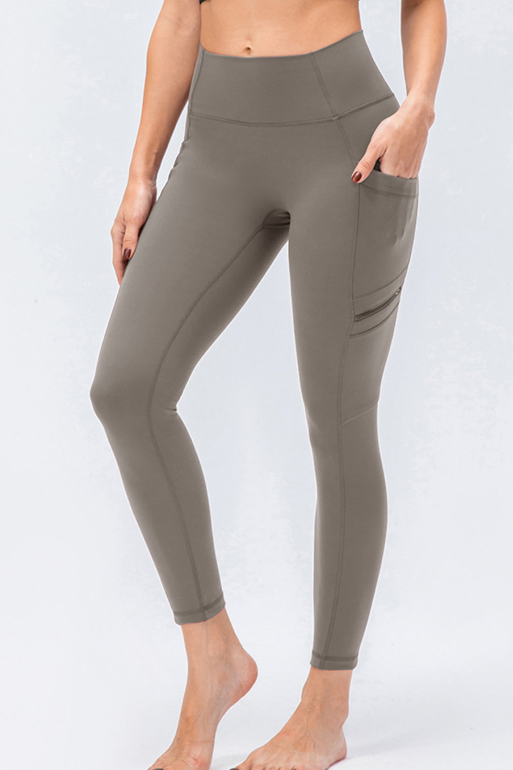 High Waist Exposed Seam Leggings with Zipper Pockets