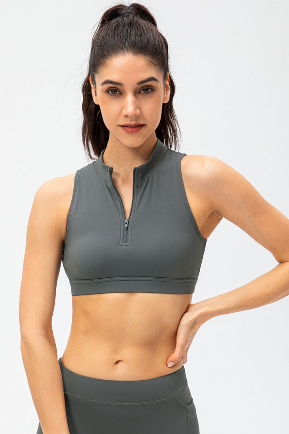 Quarter-Zip Open Back Cropped Yoga Tank