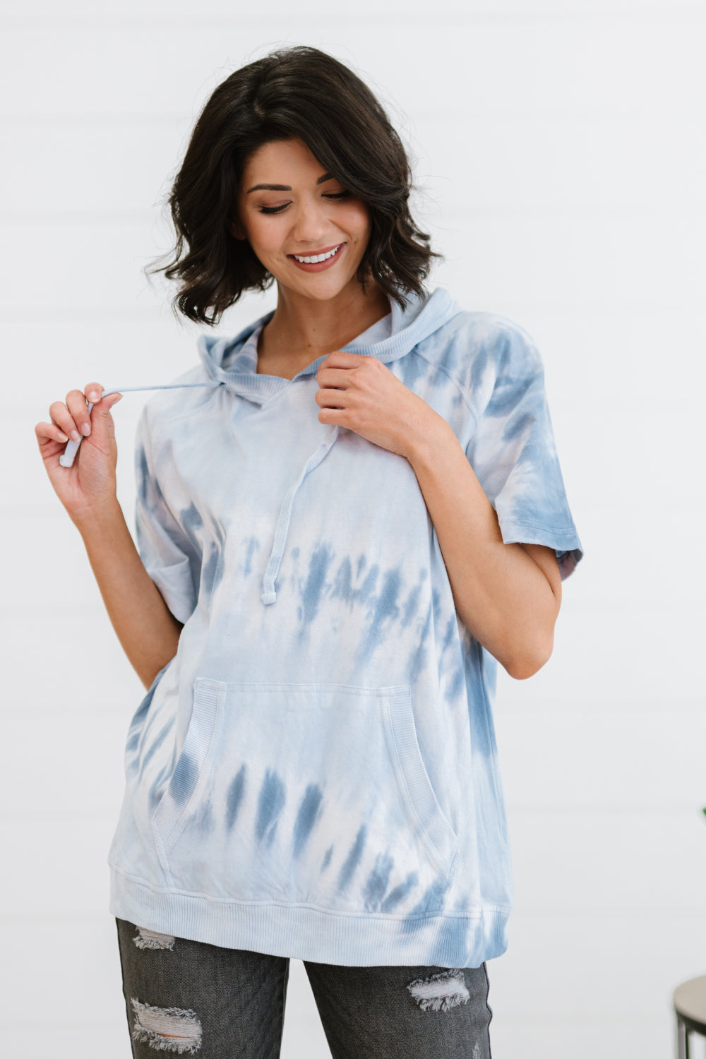 Sew In Love Watching Clouds Full Size Run Tie-Dye Short-Sleeved Hoodie