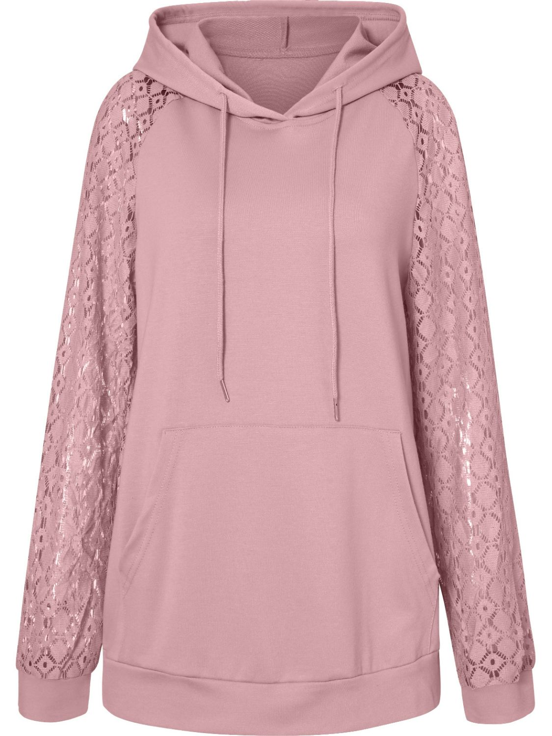 Lace Raglan Sleeve Drawstring Detail Hoodie