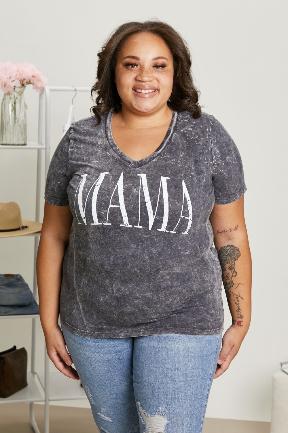 Sew In Love MAMA Full Size Acid Wash Tee