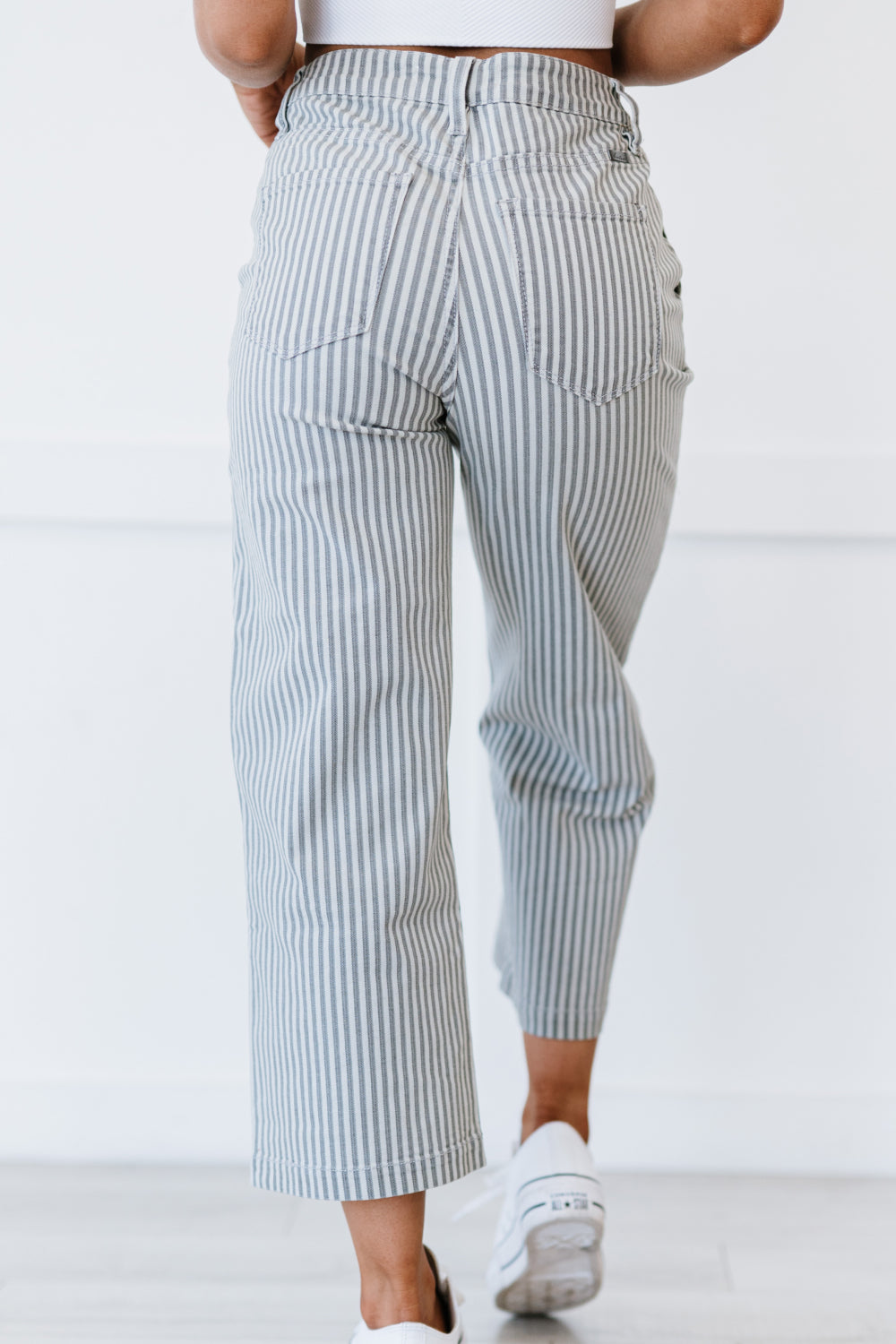 Kancan Emerson Pinstripe Wide Leg Cropped Jeans