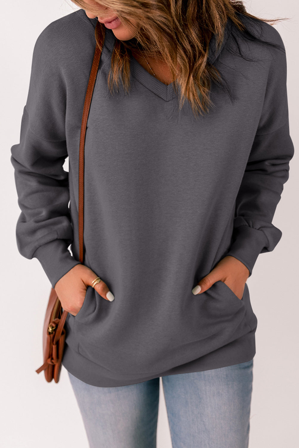 V-Neck Dropped Shoulder Sweatshirt