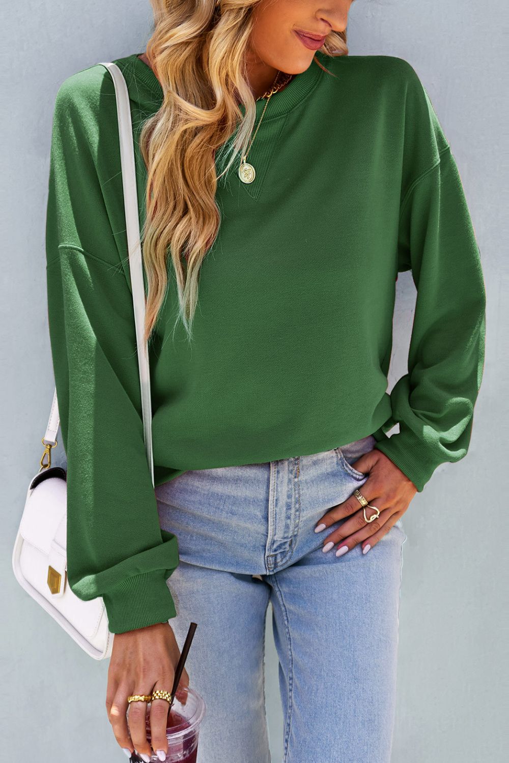 Dropped Shoulder Balloon Sleeve Sweatshirt