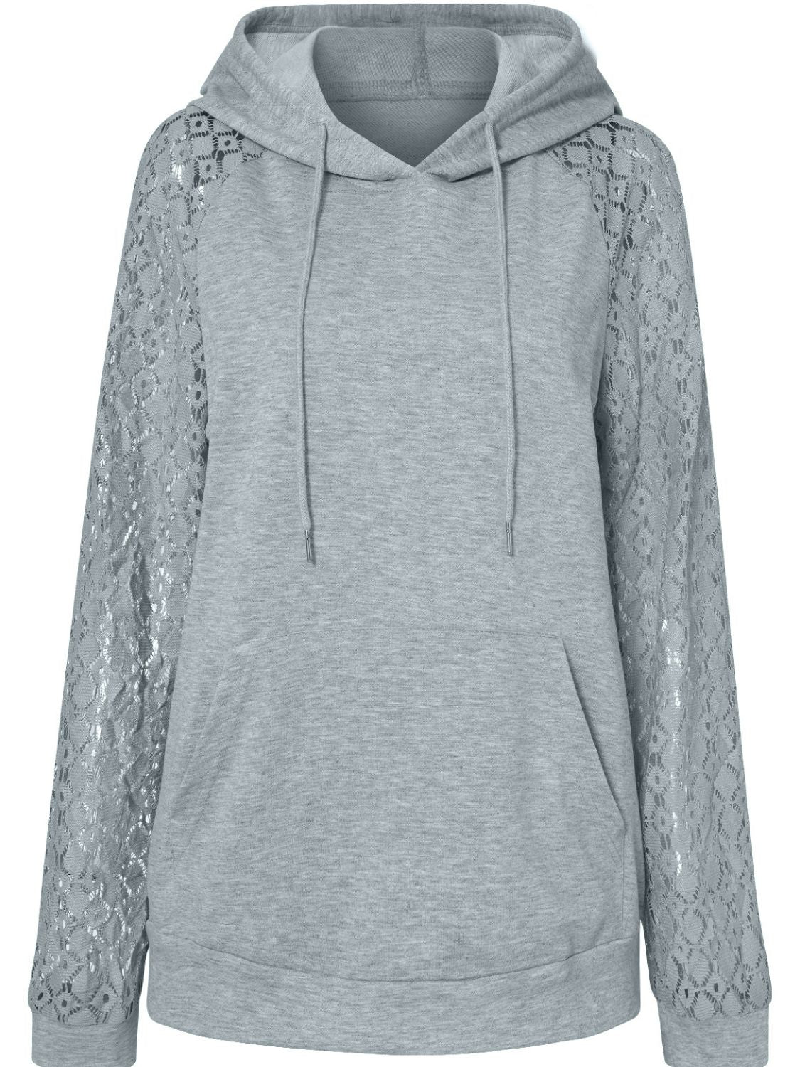 Lace Raglan Sleeve Drawstring Detail Hoodie